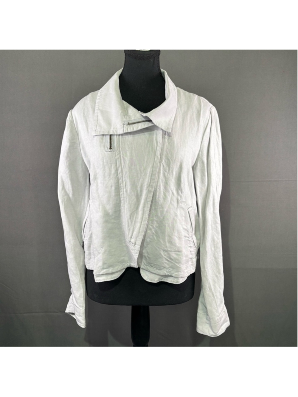 Stella Carakasi Jacket Women’s M Hemp Tencel Blend Asymmetrical Zip Neutral Gray